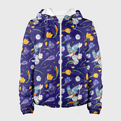 Куртка с капюшоном женская Зяблик и крокусы, цвет: 3D-белый
