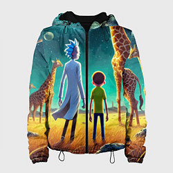 Куртка с капюшоном женская Рик и Морти на планете жирафов - нейроарт, цвет: 3D-черный