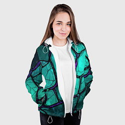 Куртка с капюшоном женская Зеленые плиты с фиолетовым разломом, цвет: 3D-белый — фото 2