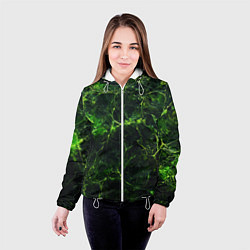 Куртка с капюшоном женская Зеленая ядовитая текстура, цвет: 3D-белый — фото 2