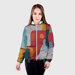 Куртка с капюшоном женская Абстракция с прямоугольниками, цвет: 3D-белый — фото 2