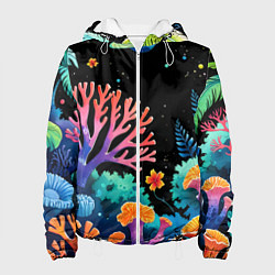 Куртка с капюшоном женская Космический подводный мир, цвет: 3D-белый