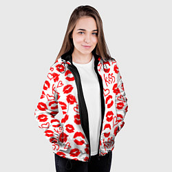Куртка с капюшоном женская Губы и сердца, цвет: 3D-черный — фото 2