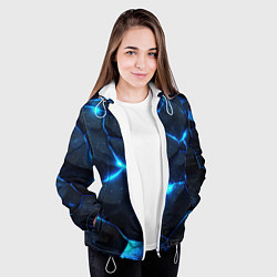 Куртка с капюшоном женская Неоновый синий свет из плит, цвет: 3D-белый — фото 2