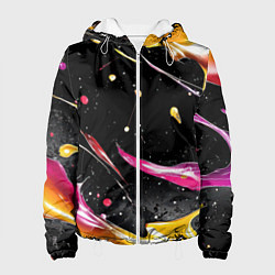 Куртка с капюшоном женская Мазки краски на черном, цвет: 3D-белый