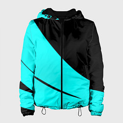 Женская куртка Чёрный и неоновый голубой двуцветный с полосой