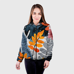 Куртка с капюшоном женская Контрастные листья, цвет: 3D-черный — фото 2