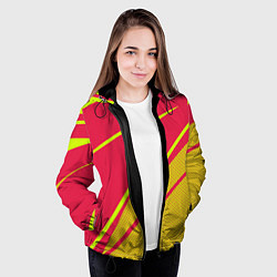 Куртка с капюшоном женская Красно-розовый с салатовым точечный, цвет: 3D-черный — фото 2