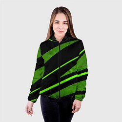 Куртка с капюшоном женская Чёрно-зелёный абстрактные полосы, цвет: 3D-черный — фото 2