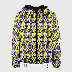 Куртка с капюшоном женская Киберпанк шестиугольники жёлтые, цвет: 3D-черный