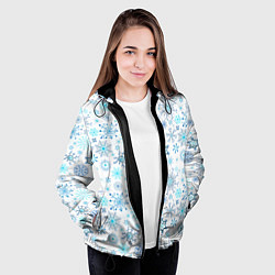 Куртка с капюшоном женская Бирюзовые снежинки, цвет: 3D-черный — фото 2