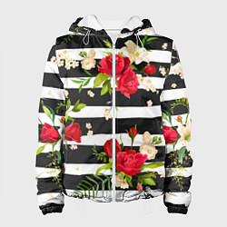 Женская куртка Красные розы на черных полосках