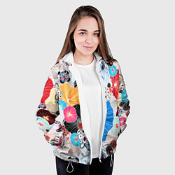 Куртка с капюшоном женская Цветы - абстрактные узоры, цвет: 3D-белый — фото 2