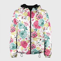 Женская куртка Розы красные и бирюзовые