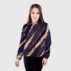 Куртка с капюшоном женская Фиолетовый с бежевым искажённые полосы, цвет: 3D-черный — фото 2