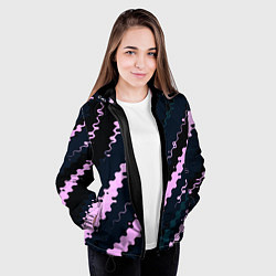 Куртка с капюшоном женская Тёмно-синий с розовым искажённые полосы, цвет: 3D-черный — фото 2