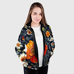 Куртка с капюшоном женская Маки и пионы старинный паттерн, цвет: 3D-черный — фото 2