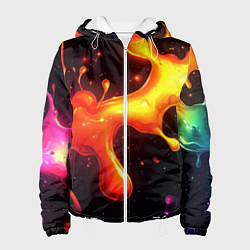 Женская куртка Радужные кляксы на черном фоне