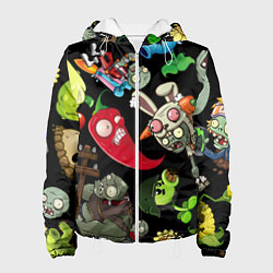 Женская куртка Растения против зомби персонажи на черном