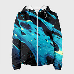 Женская куртка Синие волны краски на черном