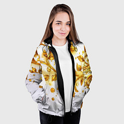 Куртка с капюшоном женская Золотые листья на белом, цвет: 3D-черный — фото 2