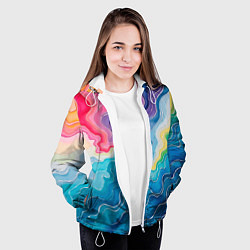 Куртка с капюшоном женская Абстрактные волны в мраморном стиле, цвет: 3D-белый — фото 2