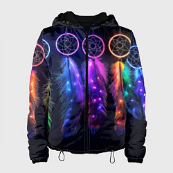 Куртка с капюшоном женская Ловцы снов - свечение перьев, цвет: 3D-черный