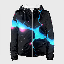 Куртка с капюшоном женская Голубой разлом в черной текстуре, цвет: 3D-белый