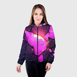 Куртка с капюшоном женская Розовая текстура разлом плит, цвет: 3D-черный — фото 2
