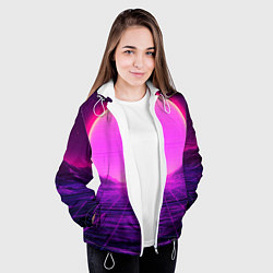 Куртка с капюшоном женская Синтвейв ретровейв неоновый узор и солнце, цвет: 3D-белый — фото 2