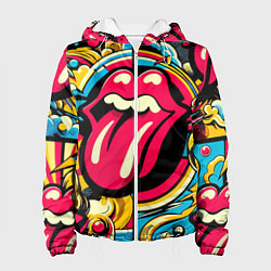 Куртка с капюшоном женская Rolling Stones logo - pop art pattern, цвет: 3D-белый