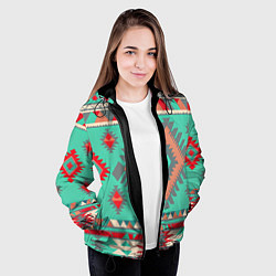 Куртка с капюшоном женская Оранжево бирюзовый геометрический узор в стиле ацт, цвет: 3D-черный — фото 2