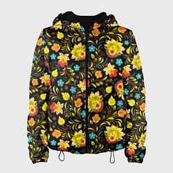 Куртка с капюшоном женская Хохлома цветы, цвет: 3D-черный
