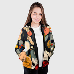Куртка с капюшоном женская Абстракция с кругами и краской, цвет: 3D-черный — фото 2