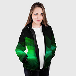 Куртка с капюшоном женская Неоновая зеленая абстракция на черном фоне, цвет: 3D-черный — фото 2