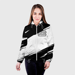Куртка с капюшоном женская PUBG черно белые краски, цвет: 3D-белый — фото 2