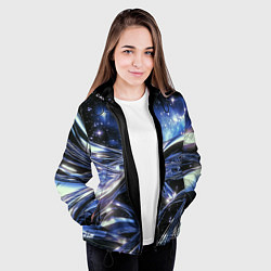 Куртка с капюшоном женская Закрученные линии и звезды - космическая абстракци, цвет: 3D-черный — фото 2