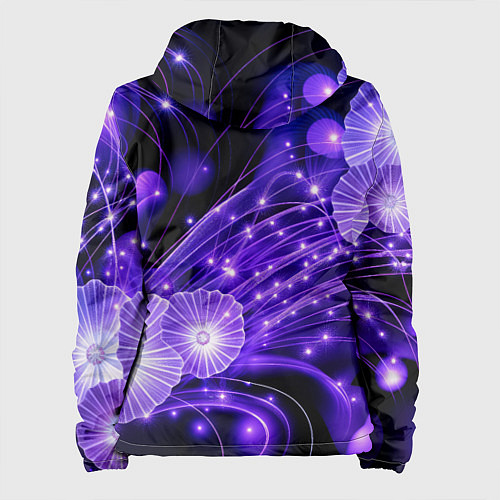 Женская куртка Силуэты цветов на темном фоне - фиолетовое свечени / 3D-Белый – фото 2