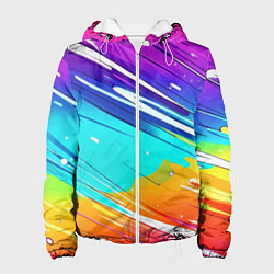 Куртка с капюшоном женская Радужные брызги краски текстура, цвет: 3D-белый