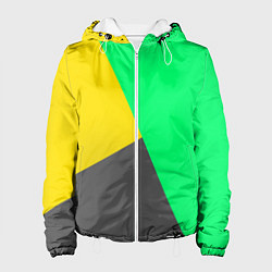 Куртка с капюшоном женская Жёлто-серо-зелёный трёхцветный, цвет: 3D-белый