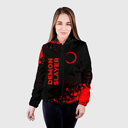 Куртка с капюшоном женская Demon Slayer - red gradient вертикально, цвет: 3D-черный — фото 2