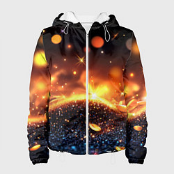 Куртка с капюшоном женская Оранжевое боке на черном, цвет: 3D-белый