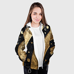 Куртка с капюшоном женская Выпуклая золотая текстура на черном, цвет: 3D-белый — фото 2