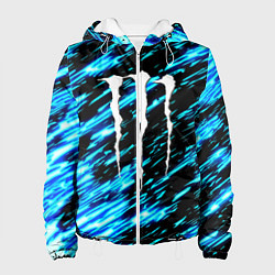 Куртка с капюшоном женская Monster energy штрихи голубых неоновых красок, цвет: 3D-белый