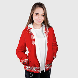Куртка с капюшоном женская Славянский узор на красном - вышиванка рубаха крас, цвет: 3D-белый — фото 2