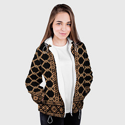 Куртка с капюшоном женская Золотые узоры на черном с канатами - вышиванка руб, цвет: 3D-белый — фото 2