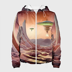 Куртка с капюшоном женская Фантастический инопланетный город, цвет: 3D-белый