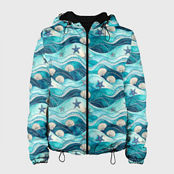 Куртка с капюшоном женская Летний узор с ракушками и морскими звездами, цвет: 3D-черный