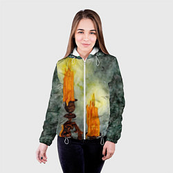 Куртка с капюшоном женская Две горящие свечи в темноте, цвет: 3D-белый — фото 2