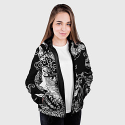 Куртка с капюшоном женская Белый дракон на черном, цвет: 3D-черный — фото 2
